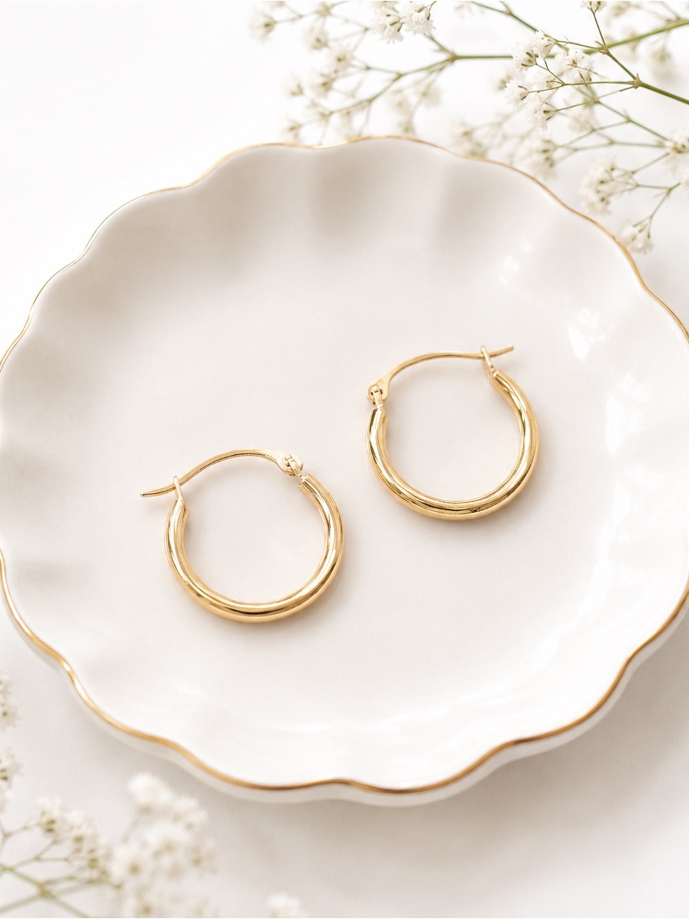 14k Yellow Gold Hoop Earrings NEW Made In Italy